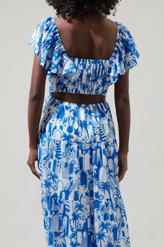 Smocked Tropical Midi Dress