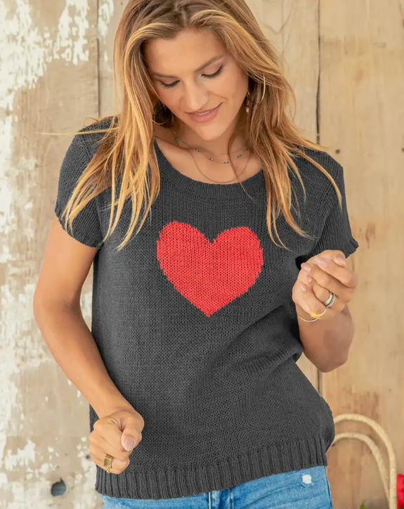 Short Sleeve Heart Sweater
