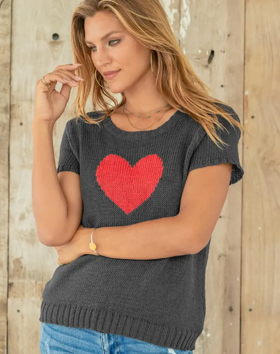 Short Sleeve Heart Sweater
