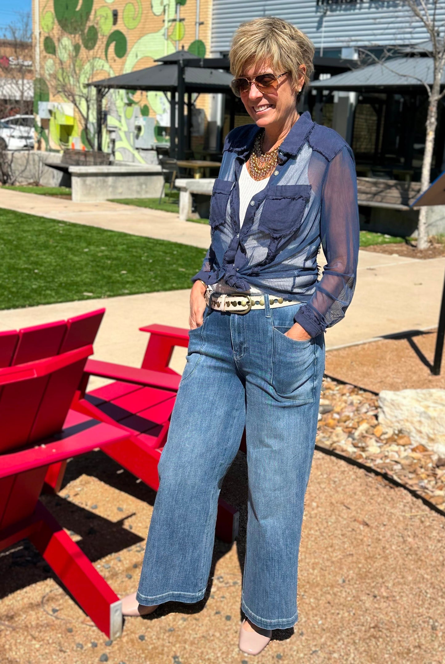 Mesh Sheer Button Up Top