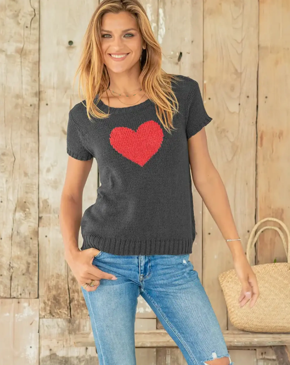 Short Sleeve Heart Sweater
