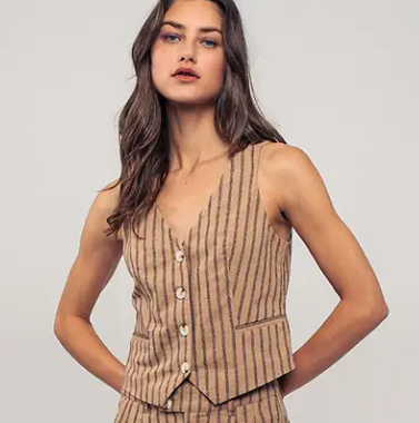 Striped Linen Blend Vest