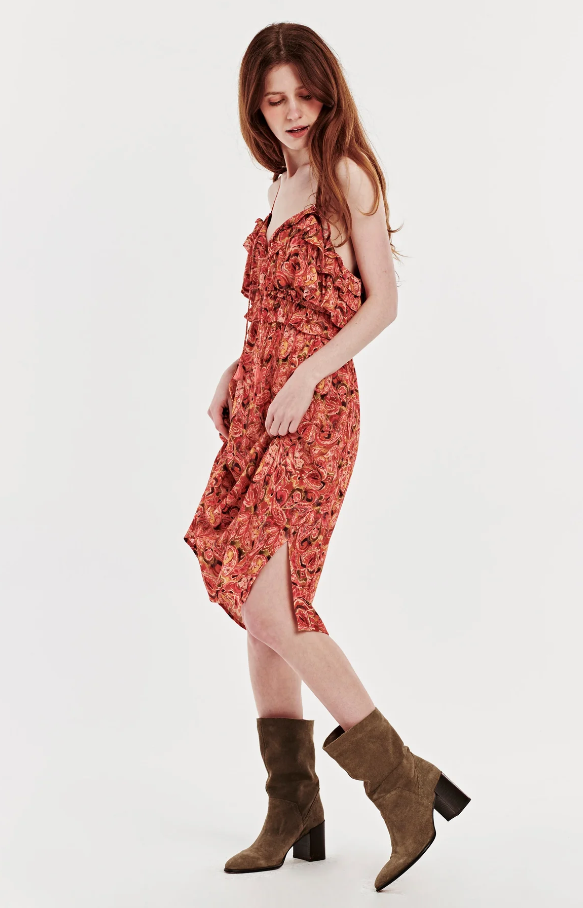 Paisley Ruffle Midi Dress