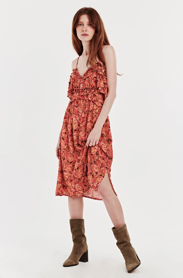 Paisley Ruffle Midi Dress