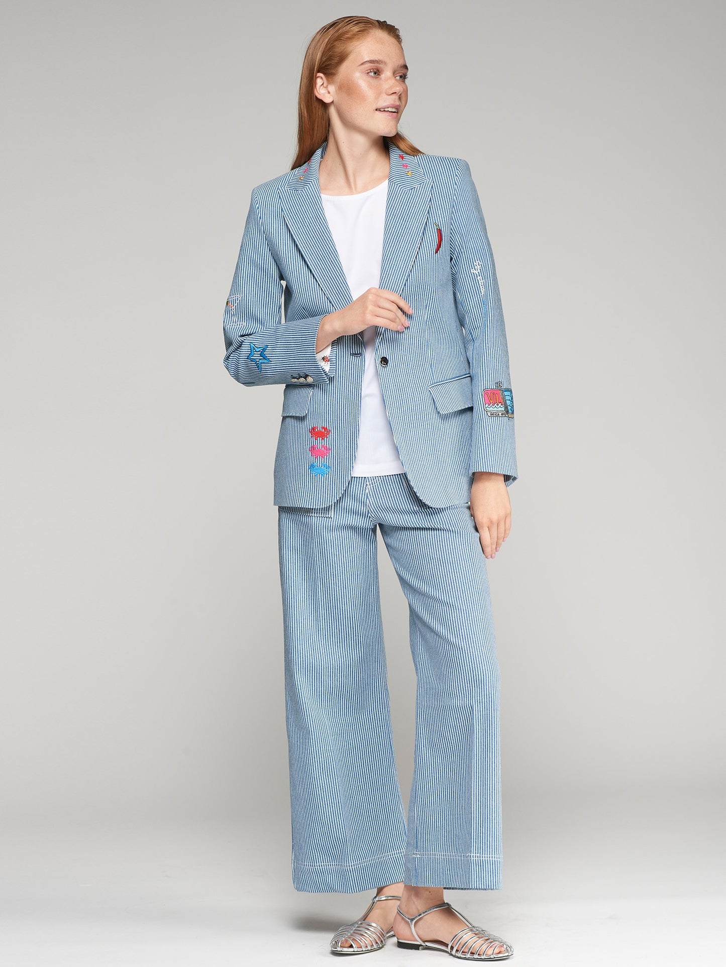 Embroidered Striped Blazer