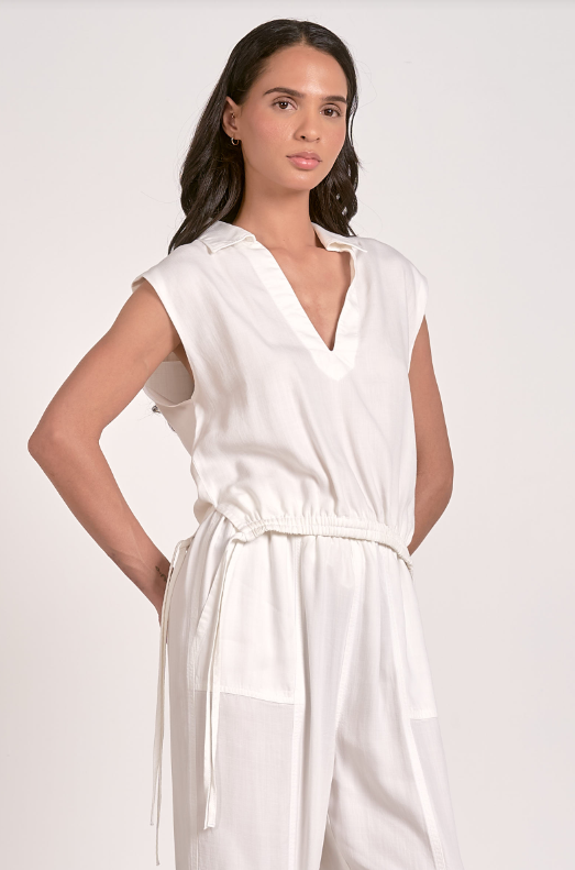Collared Adjustable Hem Top