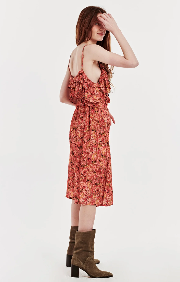 Paisley Ruffle Midi Dress