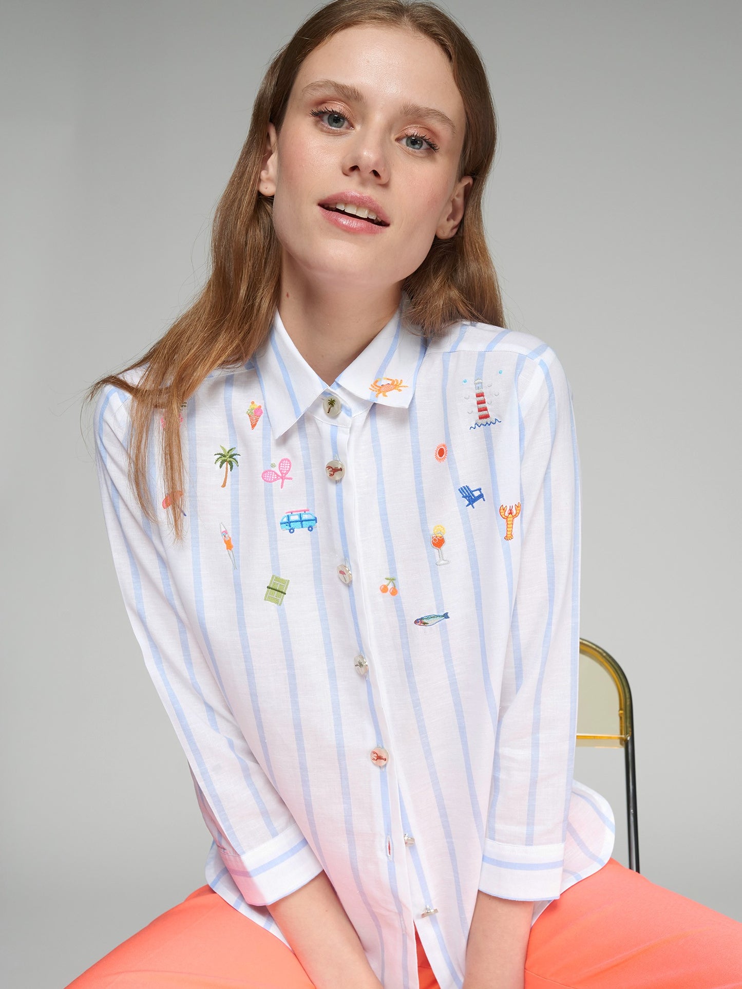 Embroidered Striped Shirt
