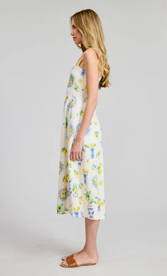 Lemons & Porcelain Midi Dress
