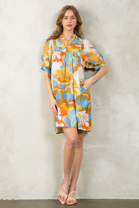 Abstract Puff Sleeve Dress