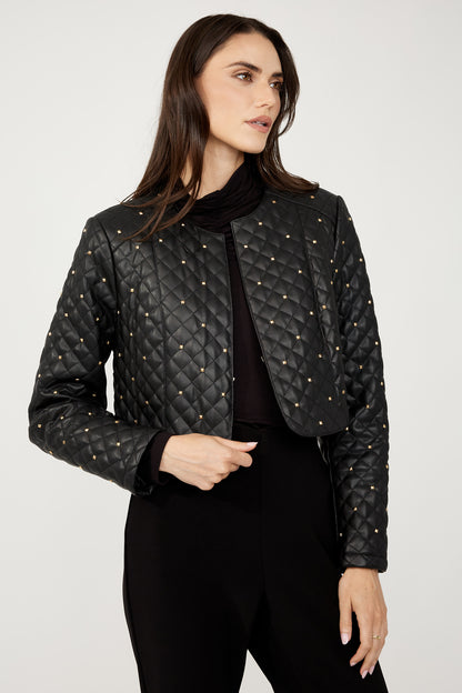 Stud Quilted Veg Leather Jacket