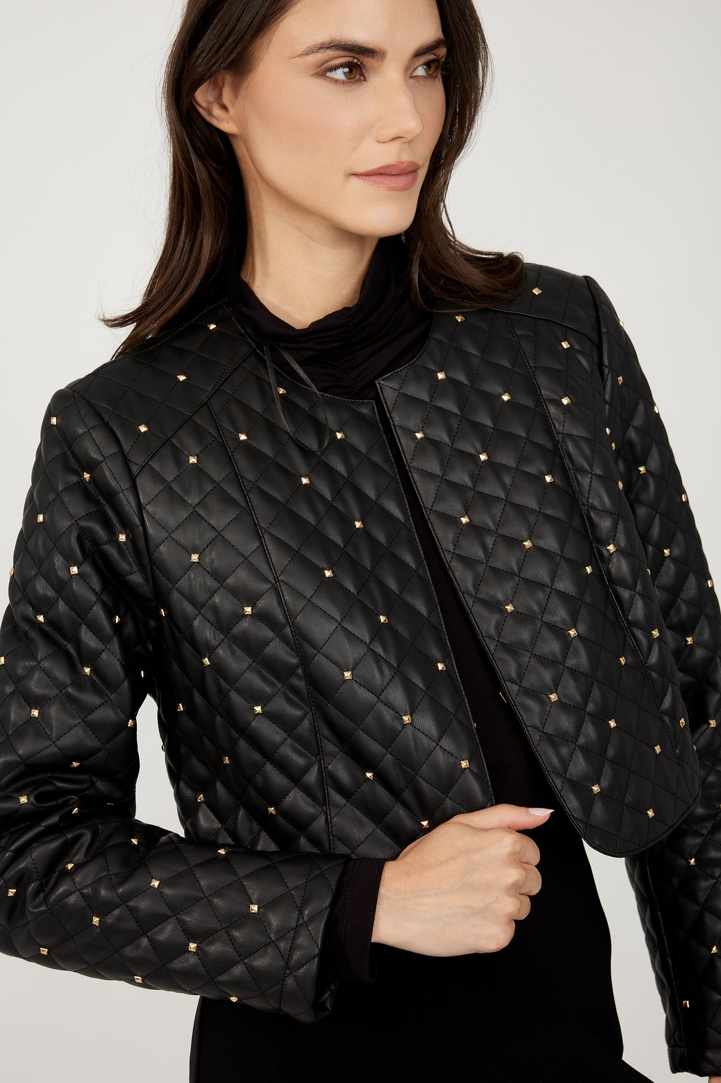 Stud Quilted Veg Leather Jacket
