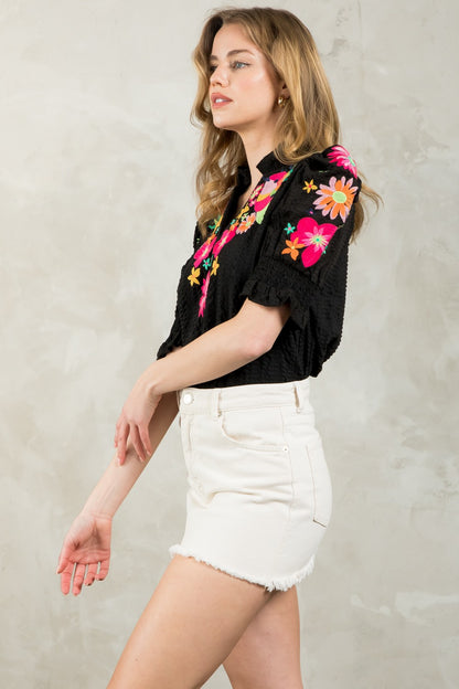 Contrast Embroidery Top