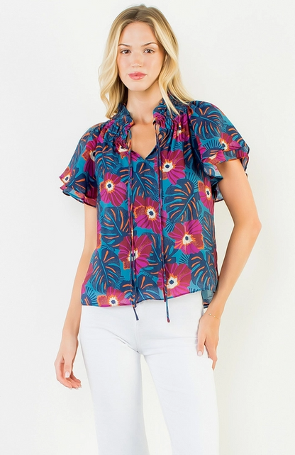 Patterned Flutter Sleeve Top