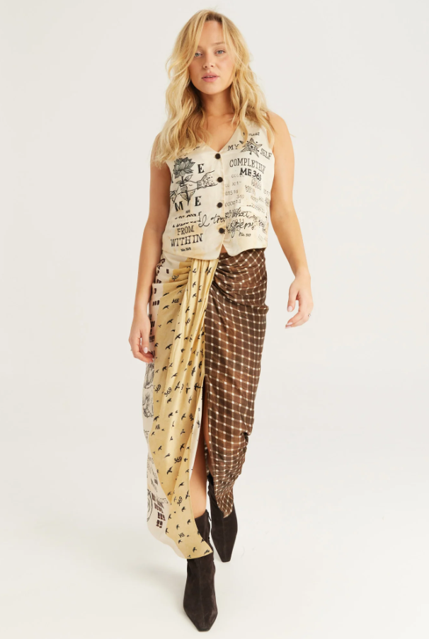Faux-Wrap Satin Skirt