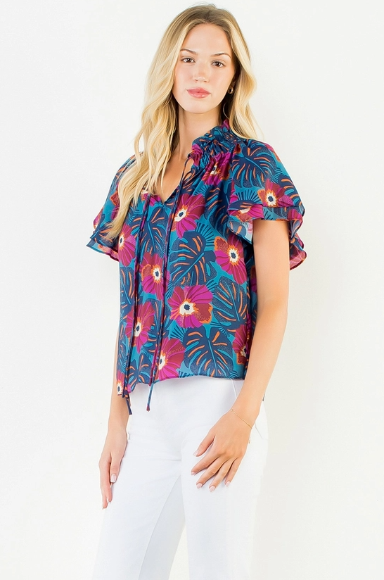 Patterned Flutter Sleeve Top