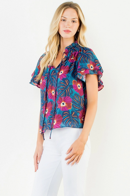 Patterned Flutter Sleeve Top