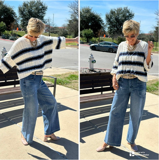 3/4 Sleeve Striped Knit