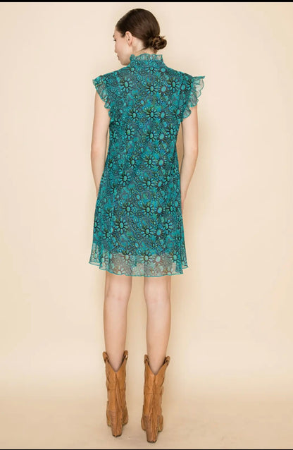 Mesh Teal Floral Dress