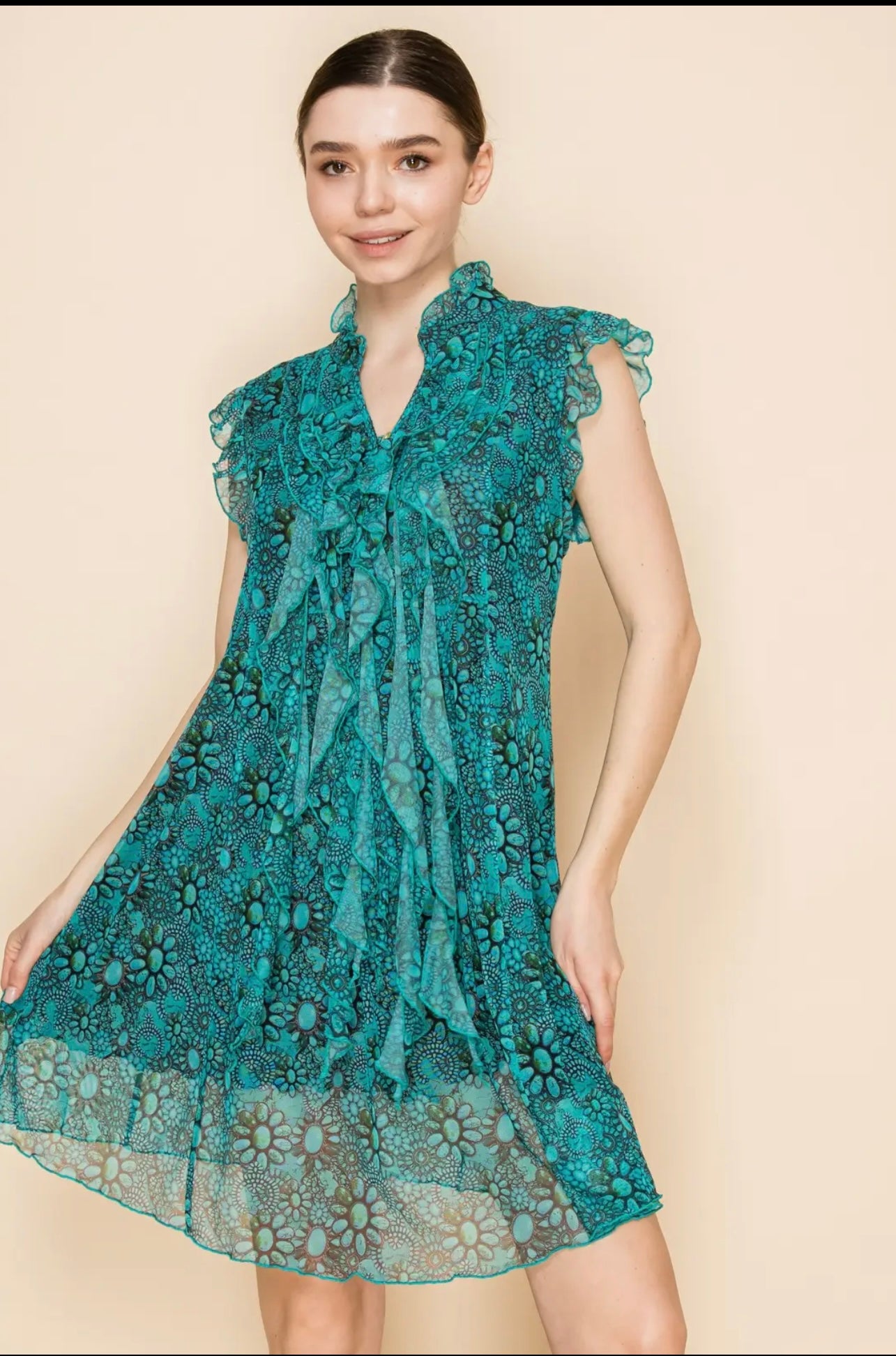Mesh Teal Floral Dress