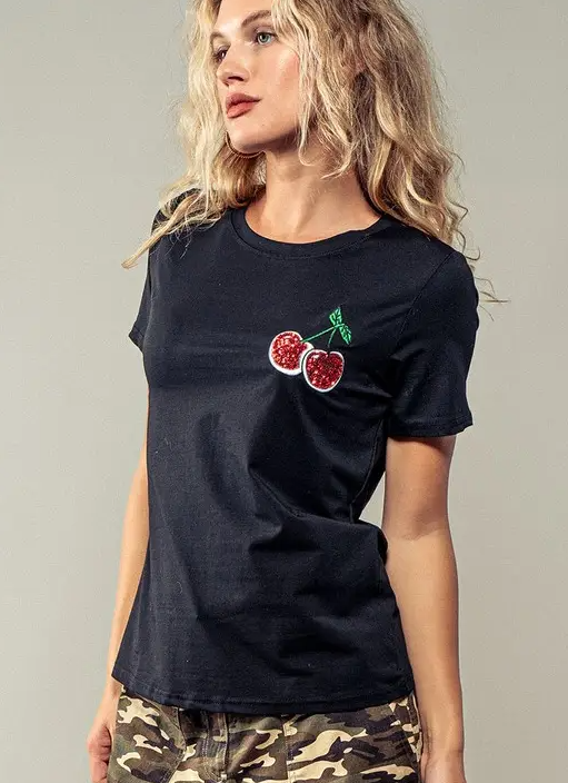 Sequin Cherry Tee