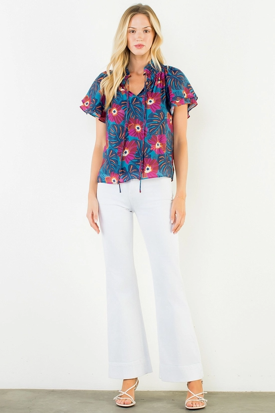 Patterned Flutter Sleeve Top