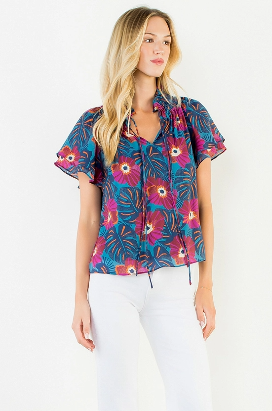 Patterned Flutter Sleeve Top