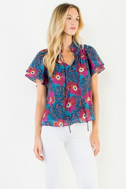 Patterned Flutter Sleeve Top