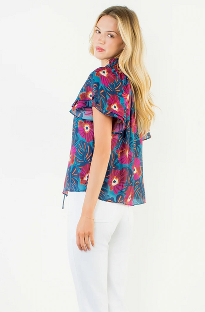 Patterned Flutter Sleeve Top