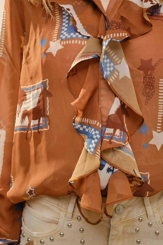 Western Print Ruffle Top