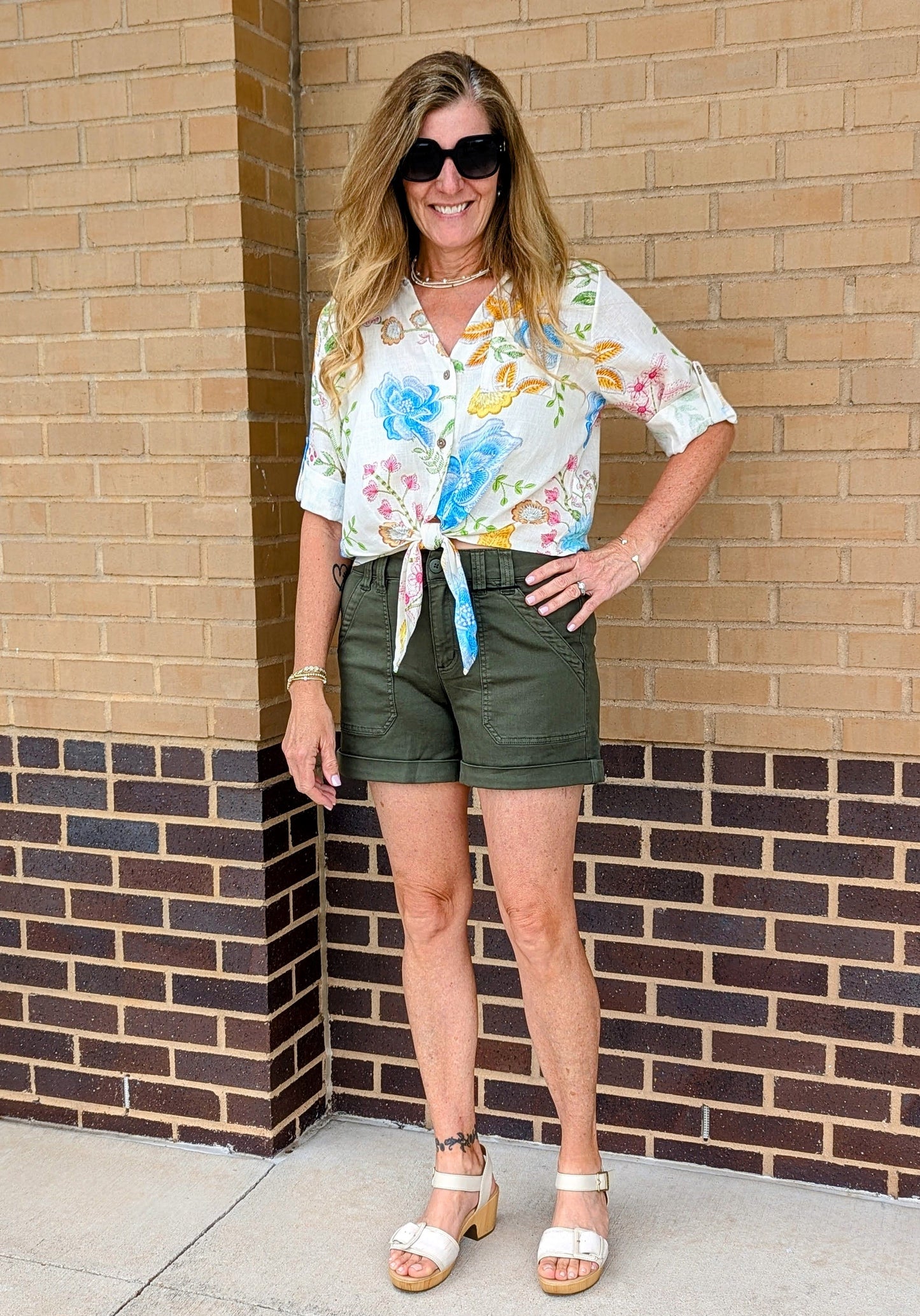 Tie Front Floral Button Up