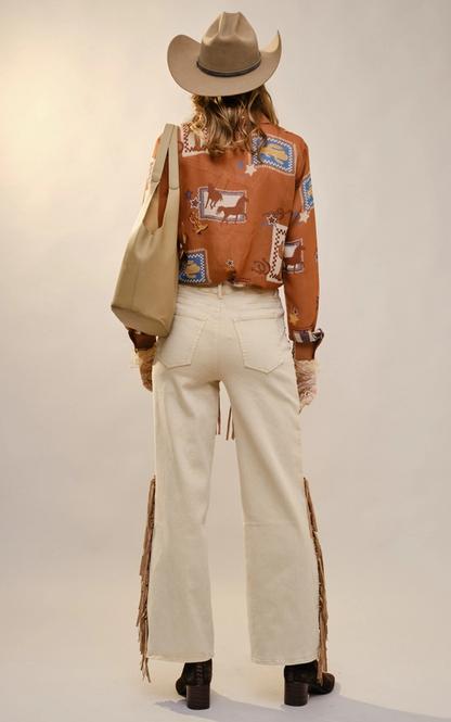 Western Print Ruffle Top