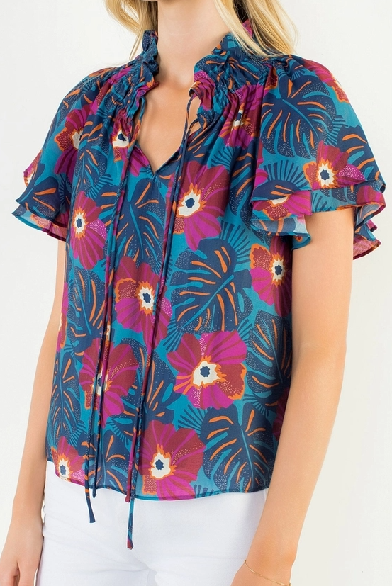 Patterned Flutter Sleeve Top