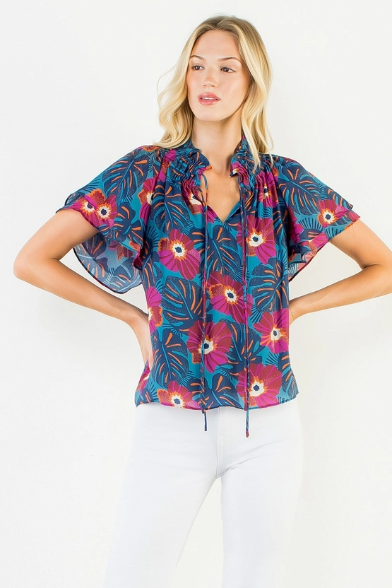 Patterned Flutter Sleeve Top