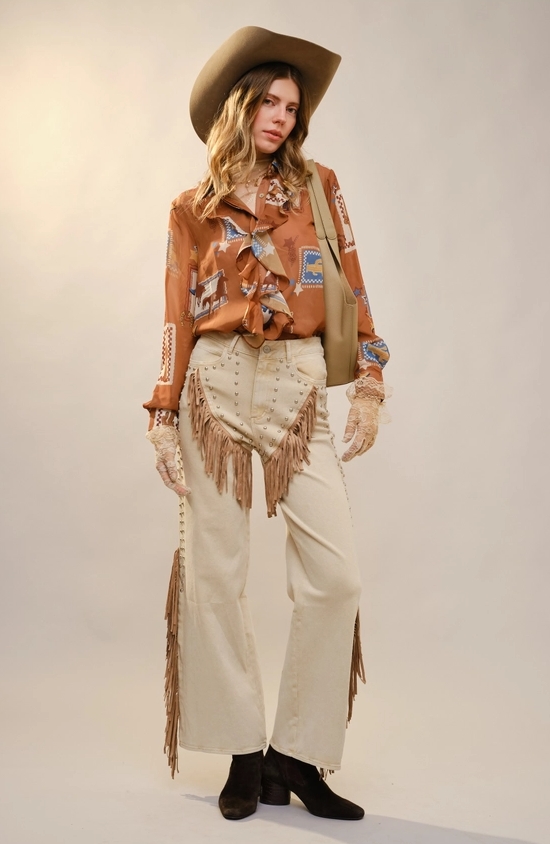 Western Print Ruffle Top