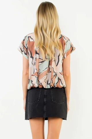 Abstract Print Split Neckline Top