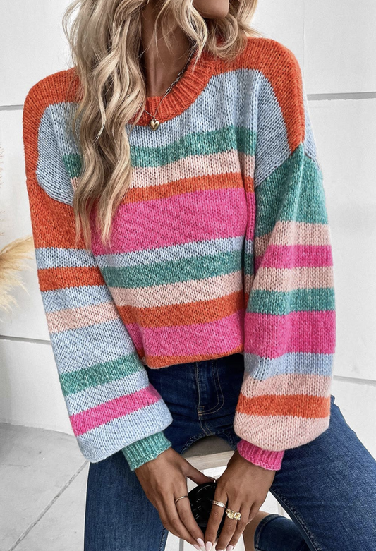 Striped Balloon Sleeve Sweater