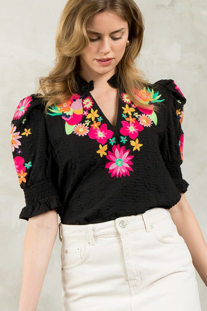 Contrast Embroidery Top