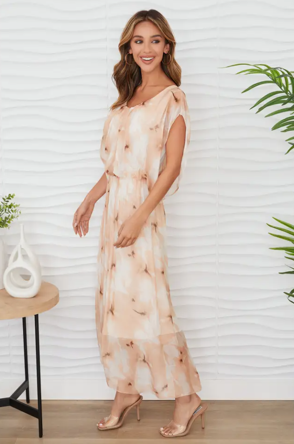 Magnolia Print Silk Maxi Dress