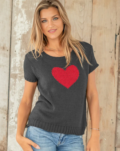 Short Sleeve Heart Sweater