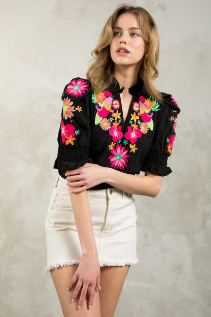 Contrast Embroidery Top