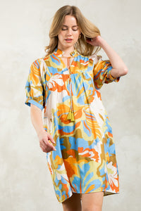 Abstract Puff Sleeve Dress