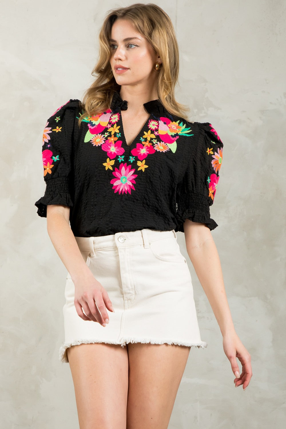 Contrast Embroidery Top