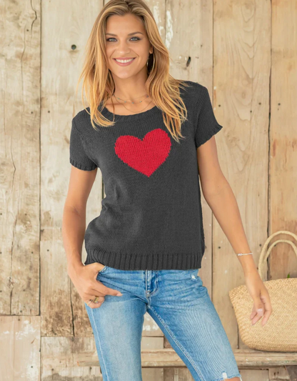 Short Sleeve Heart Sweater
