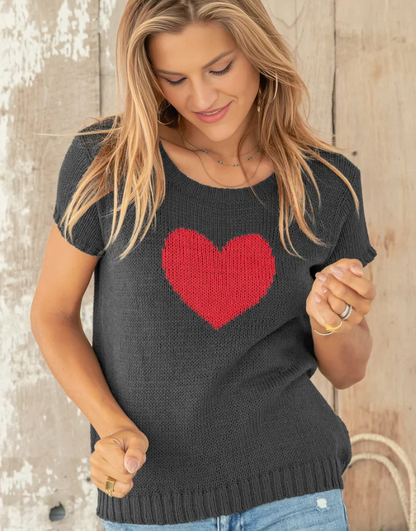 Short Sleeve Heart Sweater