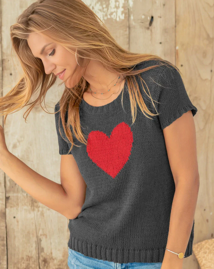 Short Sleeve Heart Sweater