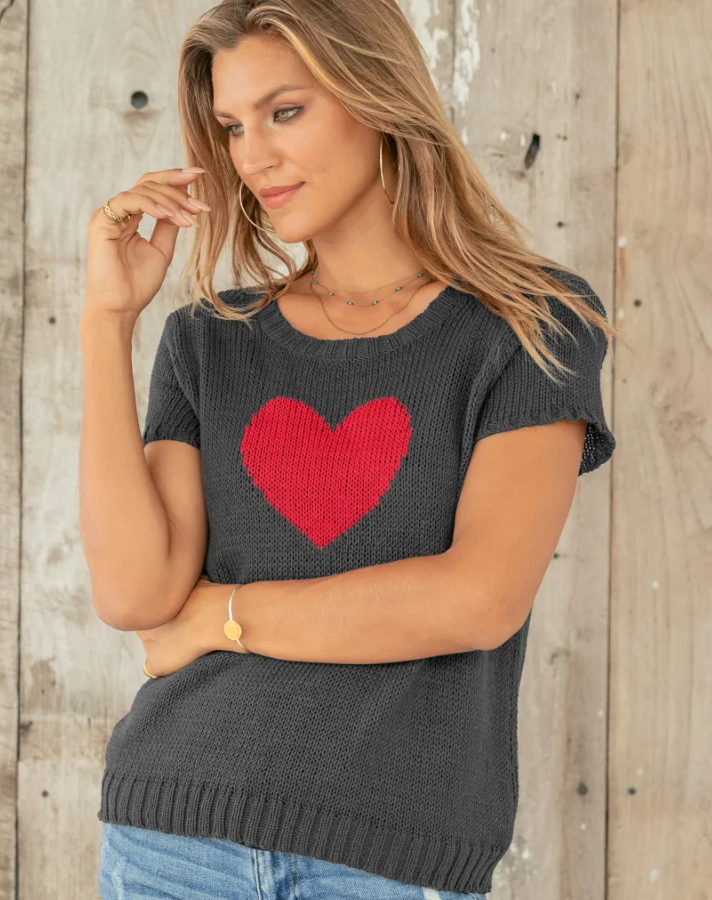Short Sleeve Heart Sweater