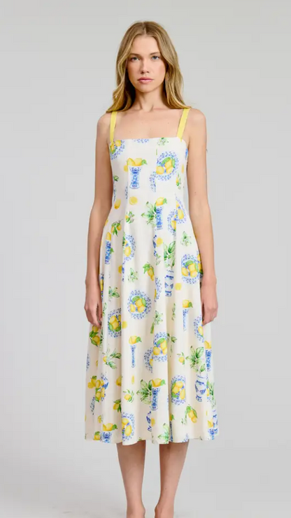 Lemons & Porcelain Midi Dress