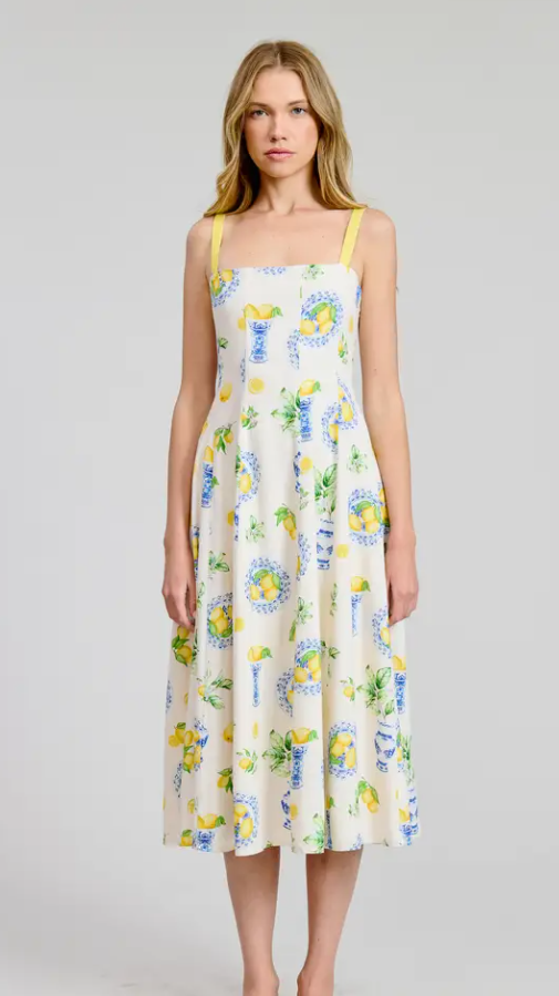 Lemons & Porcelain Midi Dress