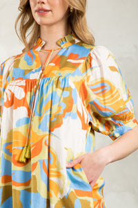 Abstract Puff Sleeve Dress